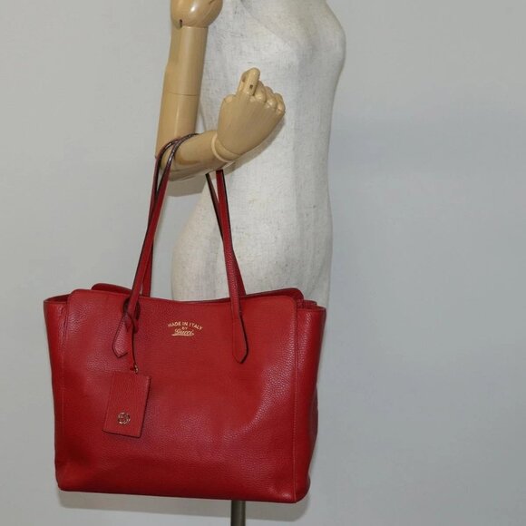 GUCCI Swing Tote Bag Leather Red Gold 354397 Auth 144275 - Picture 1 of 16